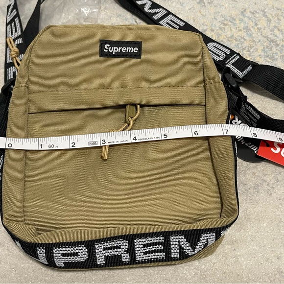 NWT Unisex Supreme Logo Strap Canvas Shoulder Bag In Sandy Tan 7” X 8.5” X 1.6” - Picture 13 of 15